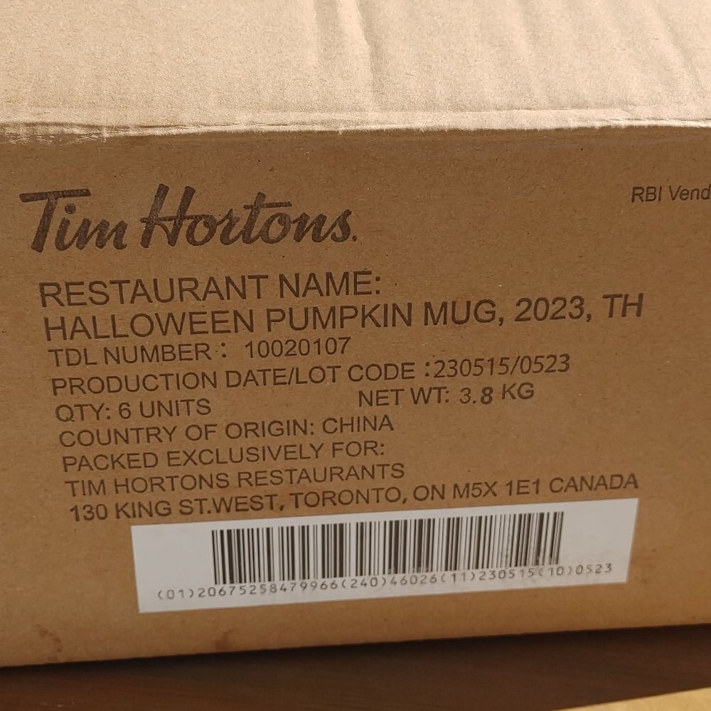 Tim Hortons Pumpkin Mug Shipping Box EMPTY No Mug